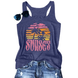Summer Beach Tank Top for Women Sunset Coconut Tree Tank Beachy Party Vest Hawaiian Family Vacation Trip Sleeveless Tops