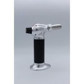 FRIO Black & Silver Butane Torch with Fuel Gauge One-hand Operation Kitchen Torch Lighter with Adjustable Flame for BBQ, Baking, Brulee Creme, Crafts and Soldering