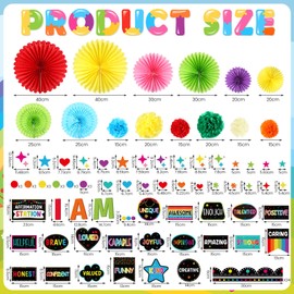 Pasimy Affirmation Station Bulletin Board Set 3D Motivational Classroom Decorations with Paper Fans Flower Ball Bright Colorful Mirror Growth Mindset I Am Positive Cutouts for Back to School Wall