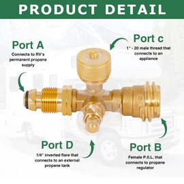 konros Extend a Stay RV Propane Kit, 4-Port Propane Brass Tee with 5 ft & 12 ft Stainless Steel Hoses for Connection Between Auxiliary Propane Cylinder and Appliances, Camping, Motorhomes