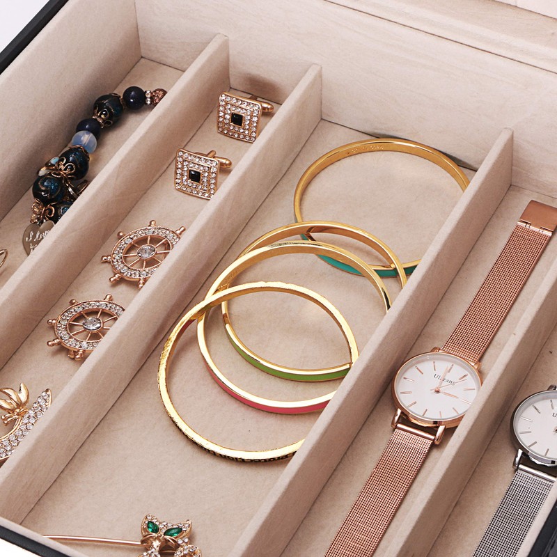 BEWISHOME Jewelry Box Organizer, 2-Layer Necklace Organizer Box, Modern Style