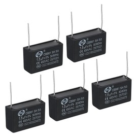 PATIKIL CBB61 Ceiling Fan Capacitor 1.5uF 450V AC 50/60Hz with 2 Pins 36 x 12 x 22 mm for Air Conditioning Fan Motor Star Running Capacitors Pack of 5