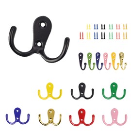 HERKINDNESS Pack of 13 Colourful Coat Hooks, Wall Hooks with Mounting Screws, Double Hooks Design, Coat Hooks for Living Room, Bedroom, Bathroom