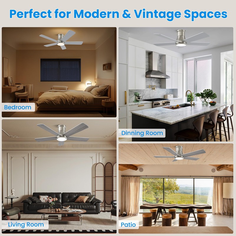 Autoday 42 Inch Low Profile Ceiling Fan with Light, Burshed