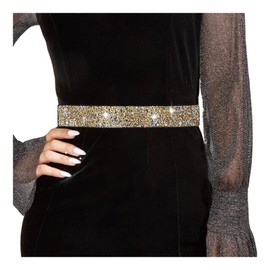 Tgirls Rhinestone Waistband Elastic Belt Crystal Wedding Sashes Belts Bling Wide Waist Belt Elegant Dress Belts, Gold, Small