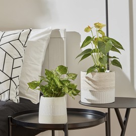 LA JOLIE MUSE Flower Pots Indoor Plant Pot Set of 2, Unique Small Ceramic Plants Planter, 6.4+ 5.1 Inch Planters, Beige