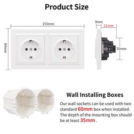 JIMEIDA Double Socket White Matt Smooth Skin Feeling 2-Way with Plug-In Terminal 16 Amp Schuko Socket 155 x 84 mm, 250 V (Cannot Be Installed Vertically)