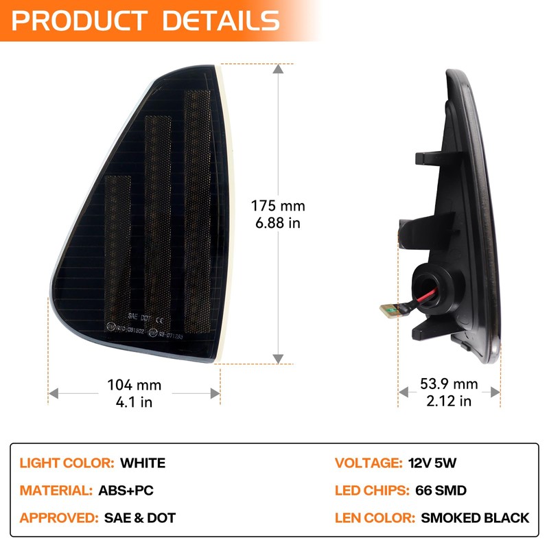 FetonAuto White Front Bumper LED Side Marker Lights Assembly for
