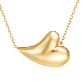 WP WEPICK Puffy Heart Necklace for Women 18K Gold Plated Heart Charm Necklace Sterling Silver Chain Hypoallergenic,Waterproof Jewelry Gifts for Birthday, Mother's Day