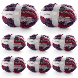 8 Pcs Chunky Yarn for Hand Knitting - Chunky Chenille Yarn for Crocheting - Fluffy Yarn for Crochet - Jumbo Yarn for Hand Knitting 227 yds 61.6 oz of Super Bulky Yarn (Burgundy-Grey-White)
