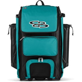 Boombah Catchers Superpack Hybrid Rolling Bat Bag - Black/Teal - Wheeled & Backpack Version