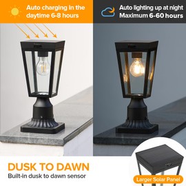 LUTEC Outdoor Solar Lamp Post Light with Pier Mount Base, Dusk to Dawn Waterproof Post Light Fixtures, Black Solar Powered Aluminum Post Lights for Outside