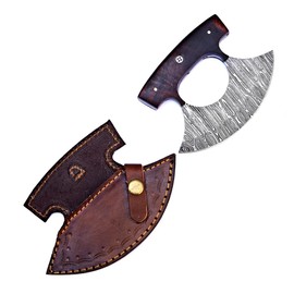 ZN CRAFTS Handcrafted 5.25" Damascus Steel Alaskan Ulu Knife wisth Leather Sheath | Traditional Multi-Purpose Rocker Blade for Pizza Cutting, Chopping, Kitchen & Outdoor Use