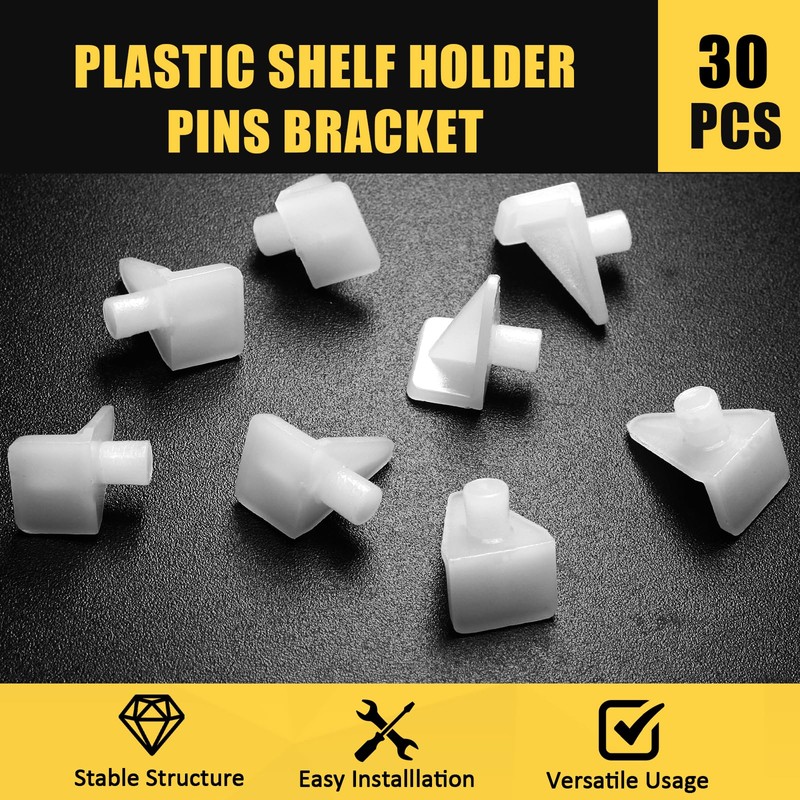 Hordion 30PCS Plastic Shelf Pegs, 5mm Shelf Support Pins Cabinet