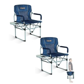 iClimb Heavy Duty Compact Camping Folding Mesh Chair with Side Table and Handle (Navy)