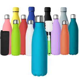 GeeRic Drinking Bottle 500 ml Stainless Steel Thermos Flasks Double-Walled Thermos Flask 500 ml Leak-Proof BPA-Free Rustproof Insulated Flask and Keeps Cold with Cup Brush, Cup Protection