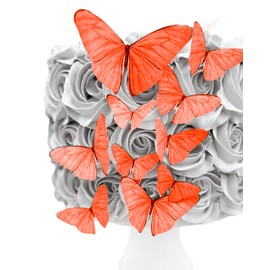 Sugar Robot Edible Butterflies for Cake Decorating- Butterfly Cake Decorations- Assorted Size - Cake Toppers and Cupcake Toppers Made in the USA - Premium Crafted -15 pcs (Coral)