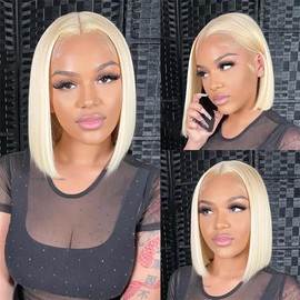 Blonde Bob Wig Human Hair 613 Lace Front Wigs Human Hair 200% Density 13x4 HD Lace Frontal Wig Pre Plucked With Baby Hair Glueless Short Straight Bob Wigs for Women (Blonde Color, 12 Inch)