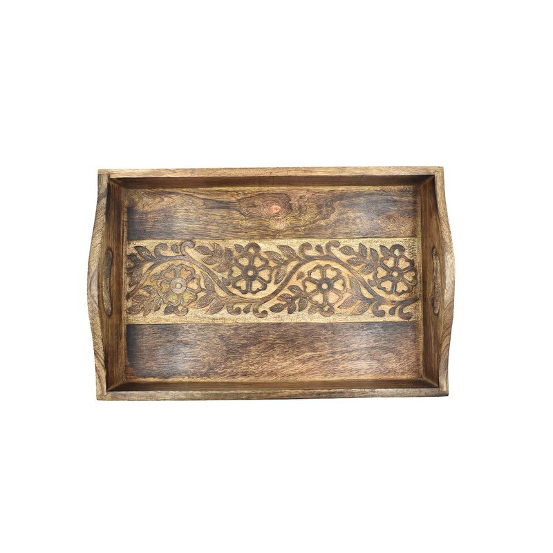STORE INDYA Rustic Large Wooden Serving Tray Platter for Tea