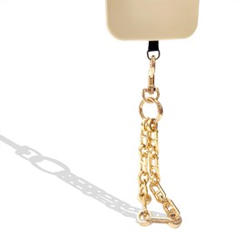 Nalefow Phone Wrist Strap with Metal Chain Phone Lanyard Wrist with 2 Tether Tabs Metal Leather Cellphone Charm Chain (Gold Chain)
