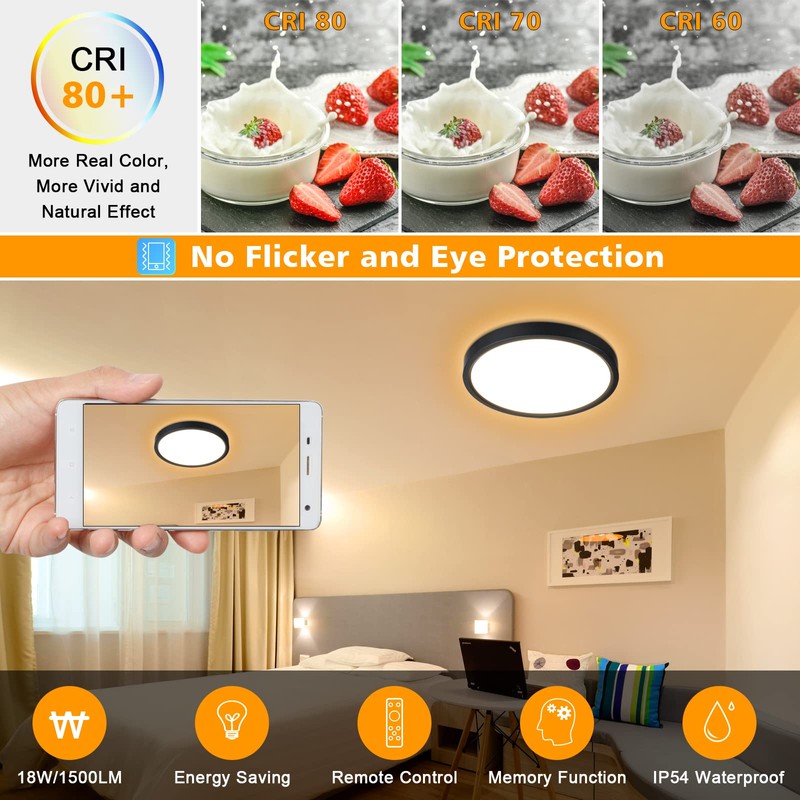 Unicozin Dimmable LED Flush Mount Ceiling Light with Remote Control,