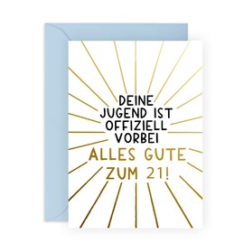 Central 23 Lustige 21. Geburtstagskarte für Männer – DEINE JUGEND IST OFFIZIELL VORBEI – Humorvolle Geburtstagskarte für Ihn – 21 geburtstag geschenk – Alterswitz – mit Aufkleber