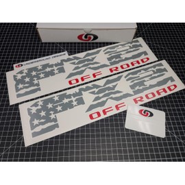 FX2 Decals (2pk) American Flag Off Road 4x4 Bedside Fender Stickers Fits F150 F250 F350 (Gloss Gray & Red)