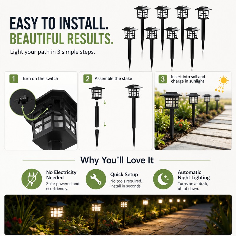 Solar Pathway Lights for Outdoor Walkways – 8-Pack Waterproof LED
