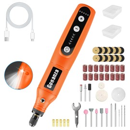 GONANZA Mini Cordless Rotary Tool Kit - 5-Speed, 3.7V Power Supply with LED Light 62 Accessories for Engraving, Sanding, Polishing, Type-C Rechargeable Perfect for DIY Crafts and Precision Work