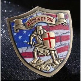 ARMOR OF GOD RELIGIOUS SHIELD SILVER COLORIZED ART MEDAL CHALLENGE COIN