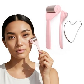 Sistema de herramientas facial Gua Sha del acero inoxidable, rodillo de hielo para la cara y los ojos | Spa facial en casa, moldeador de mandíbula fac