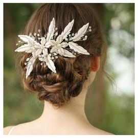 HONEY BEAR Women's Bridal Jewellery Flower Hair Combs Hair Clips for Wedding, Crystal Rhinestone with Simulated Pearls Hair Accessories, White, Reusable (Sheet 1)