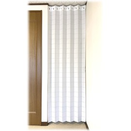 Flame-retardant Accordion Curtain, Solid, White, Room Divider, Noren, Long Partition, Blindfold, Heat Shield, Cold Protection, Adjustable Length, 98.4 inches (250 cm), Length C124