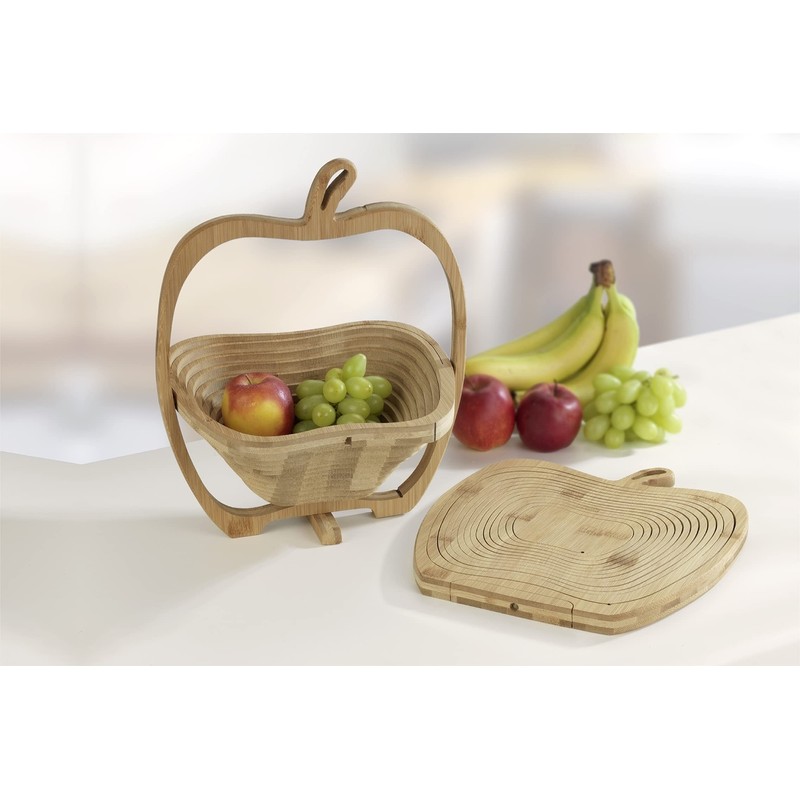 Wenko Maximex Foldable 2-in-1 Bamboo Fruit Basket, Antibacterial, Can be