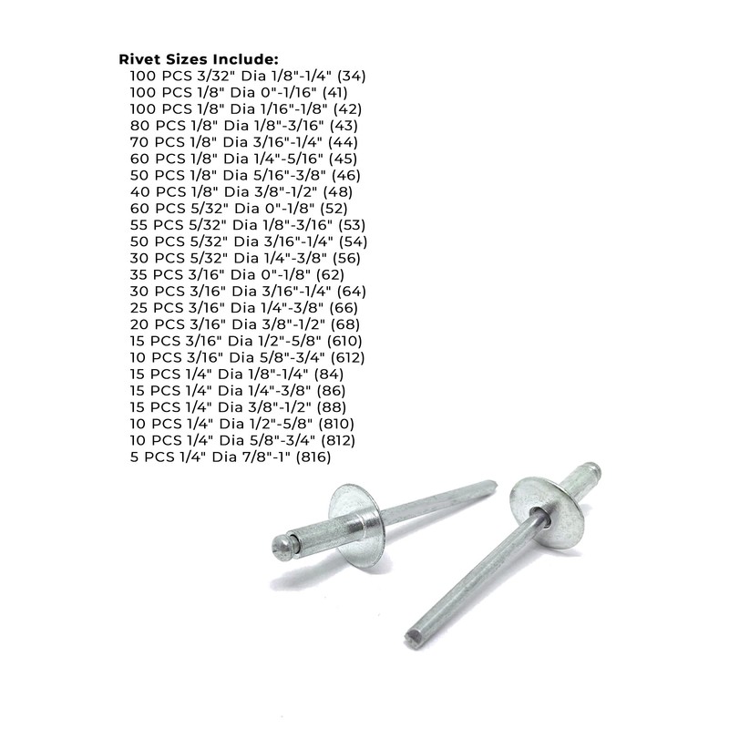 Dome Head Blind Pop Rivets Alum/Alum Mandrel Zinc Clear Assortment