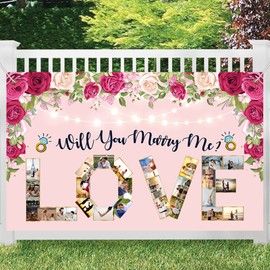MEFENG Will You Marry Me Photo Backdrop Banner-Rose Diamonds and Love Sign Photo Banner- Engagement Wedding Bridal Shower Party Decor-Indoor Outdoor Photo Backdrop Banner.6 * 3.6feet