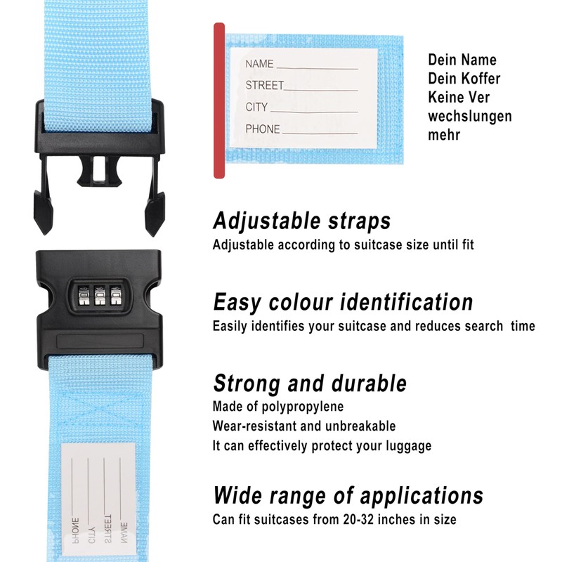 KICPUK Luggage Strap Set of 2,Suitcase Straps Eye-catching,Luggage Strap with