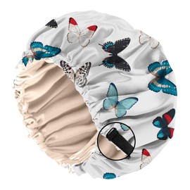 BHAHB Silk Feeling Satin Bonnet for Sleeping Double Layer Elastic Adjustable Hair Caps Reusable Cute Aesthetic for Women Girls (O16-Butterfly)