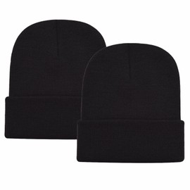 ATSNOSH Pack of 2 Knitted Hat for Men and Women, Black Beanie Hat, Winter Hat, Thermal Knitted Hat, Warm Running Hat, Beanie, Windproof, Breathable, black