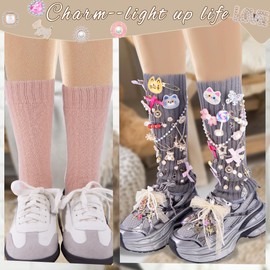 HUISUYTON 104PCS Junk Socks Charms Kit Shoe Charms for Sneakers Sambas Safety Brooches and Pins for Women Bow Pearl Rhinestone Sock Charm for DIY Personalizing Sock Shoes