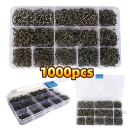 1000 Piezas Kit de anzuelos Pesca 3-12# con caja afilados