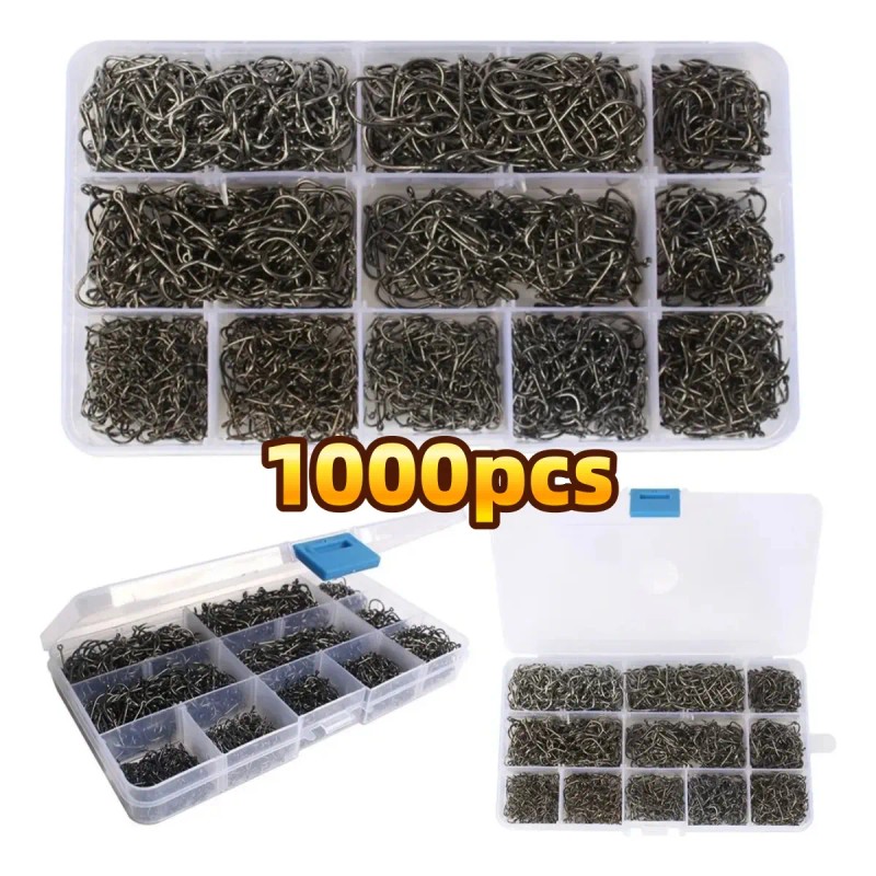 1000 Piezas Kit de anzuelos Pesca 3-12# con caja afilados