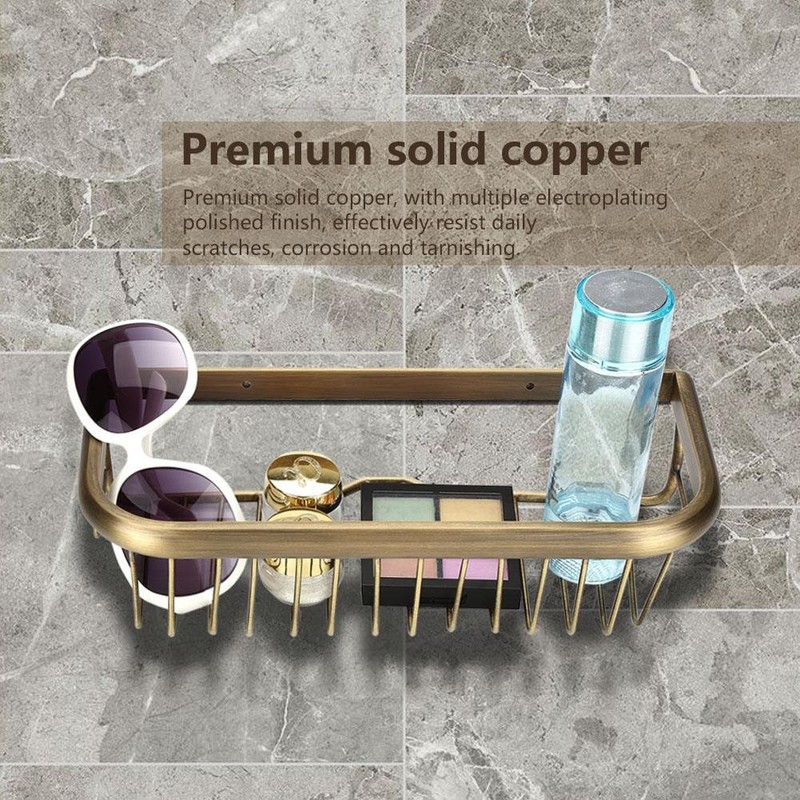 Yosoo Wall Mount Bathroom Shelf, 30cm Copper Shower Basket with