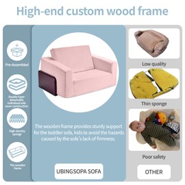 UBINGSOPA Kids Couch, 2-in-1 Sturdy Soft Toddler Couches That Fold Out for Playroom, Kids Chairs Comfy Toddler Wooden Frame