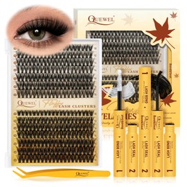 QUEWEL DIY Lash Extension Kit, 3D Lash Clusters Kit with 10-18mm 40D50D Individual Lashes, Cluster Lash Bond and Seal Eyelash Glue, Lash Applicator Tool for Beginners Use at Home(3D 40+50D-Kit)