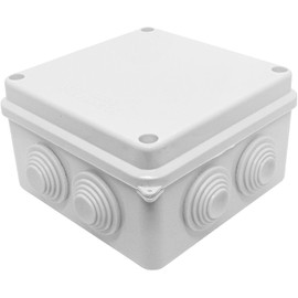 Lumonic Junction Box White 100 x 100 x 70 mm with 7 Openings I Junction Box Surface-Mounted - IP65 I Connection Box, Terminal Box, Junction Box for Indoor and Outdoor Use