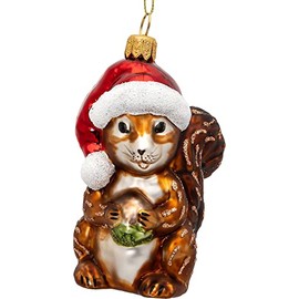 SIKORA BS727 Squirrel with Christmas Hat Christmas Tree Decoration Glass Figure Christmas Tree Pendant - Premium Line