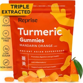 Reprise Gomitas De Cúrcuma Para Mujeres Gomitas De Suplemento De Cúrcuma Para La Inflamación Gomitas De Cúrcuma Para Adultos Curcumina Natural, Baja En Azúcar, Vegana, Sabor A Mandarina, 45 Unid