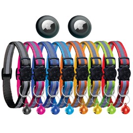 Pack of 10 Airtag Cat Collar Holder Breakaway, 8 Colors Cat Collar Reflective with Bells & 2 Waterproof Airtag Holder for Cat Collar, Adjustable 6 inch to 13 inches
