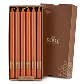 Root Candles 12-Count Unscented Dinner Candles Dripless Beeswax Enhanced Smooth Arista™ Boxed Candle Set, 12-Inch, Rust